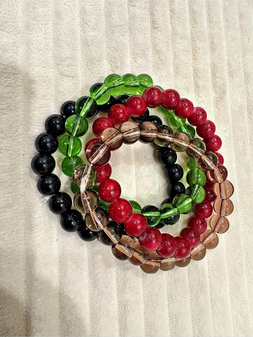 Beaded Bracelet Set in Black & Green